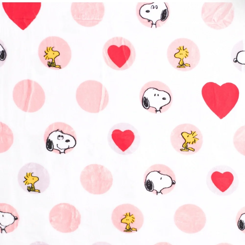 Berkshire Peanuts Snoopy And Woodstock Heart Polka Dot Reversible Throw